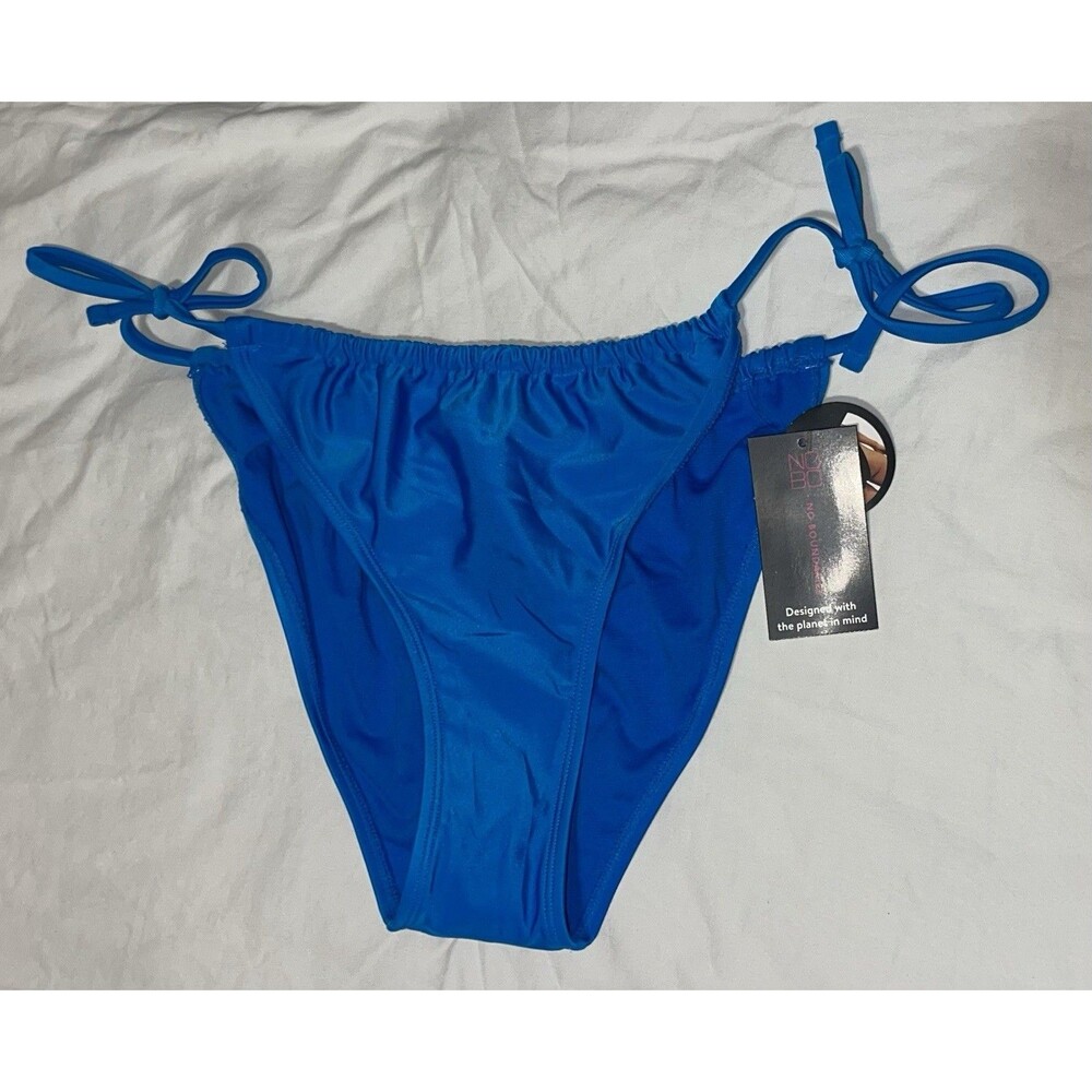 Women’s Side Tie Bikini Bottom Blue High Leg Cheeky String Swim Juniors 15/17